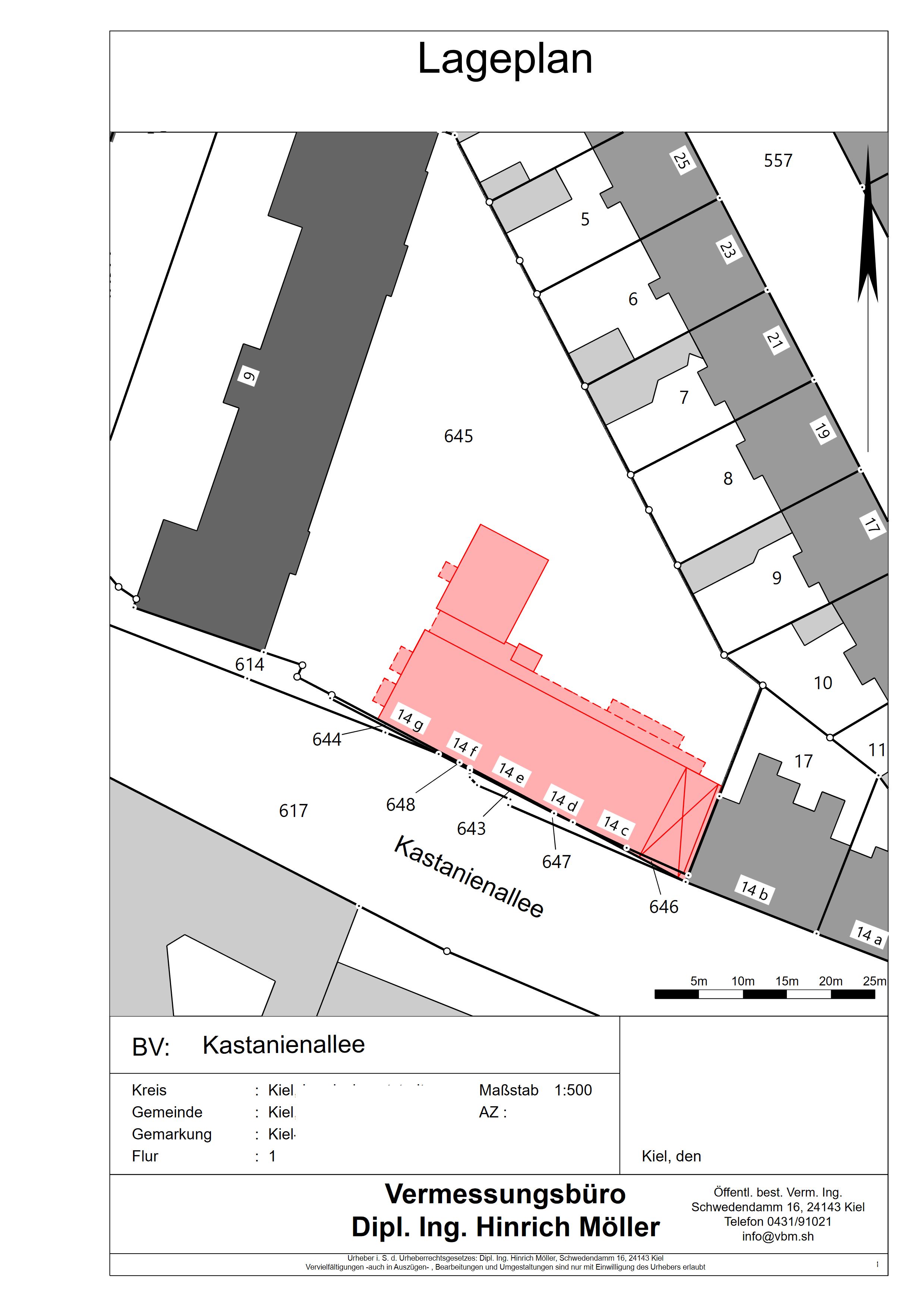 Flurkarte nach der Gebäudeeinmessung: Gebäudegrundriss korrekt in die amtliche Liegenschaftskarte eingetragen