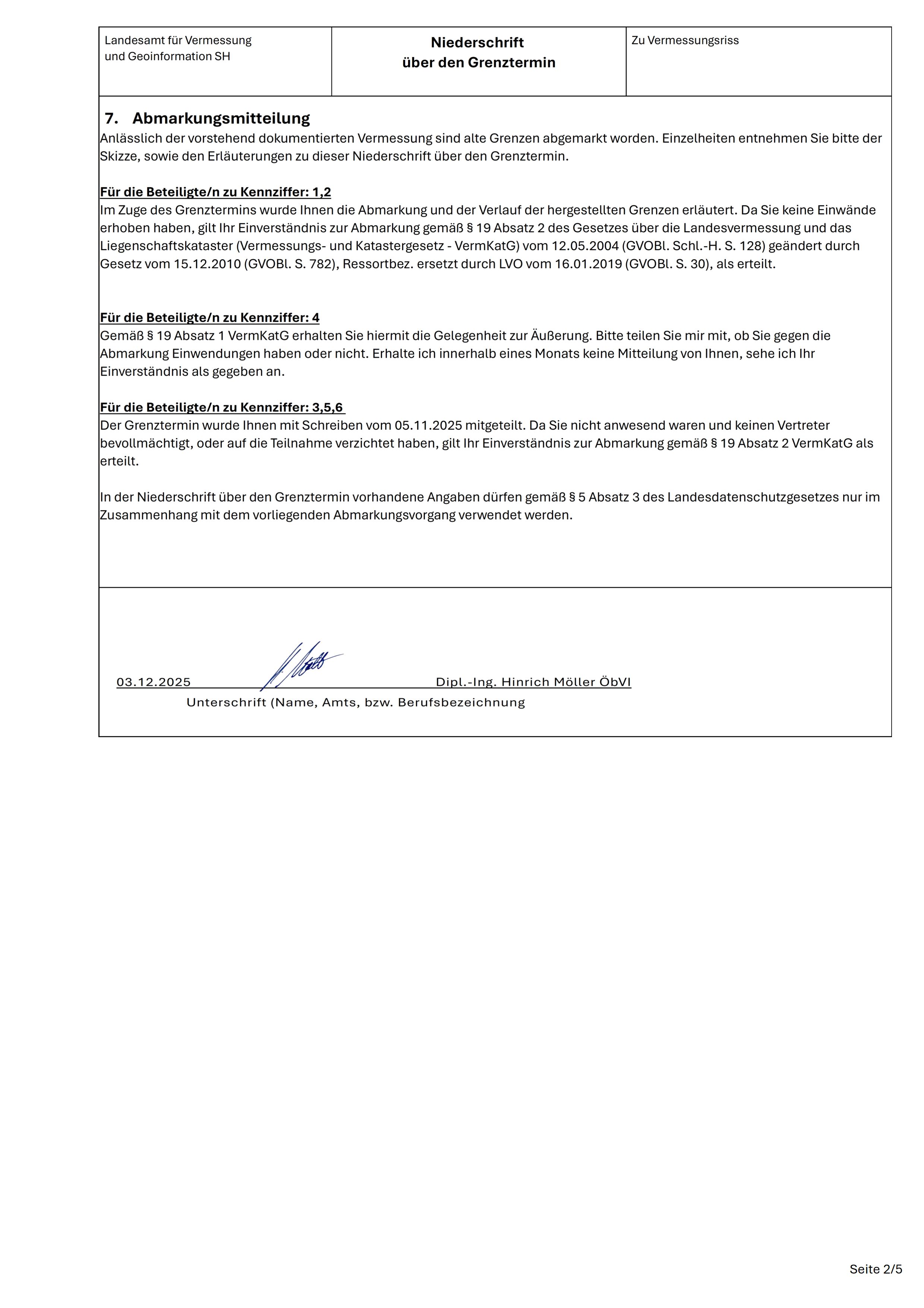 Kopie der Niederschrift zum Grenztermin Seite 2